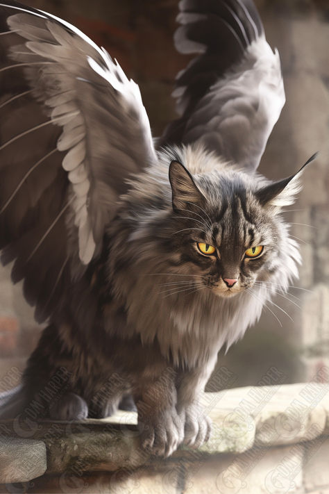 Cat Shifter Dnd, Winged Cat Art, Tressym Familiar, Fantasy Cat Creature, Cat Concept Art, Dnd Pets, Cat Familiar, Hybrid Cat, Dragon Cat