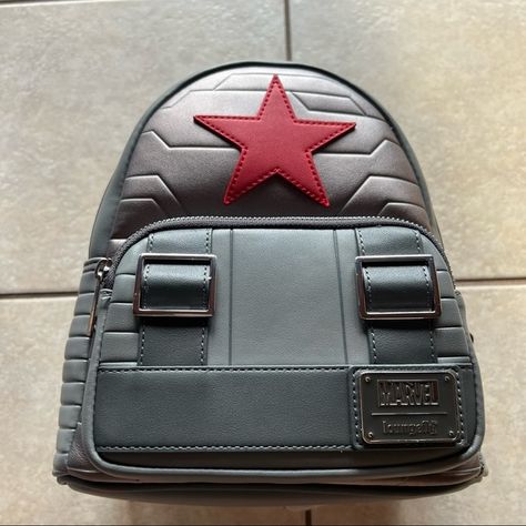 Loungefly Marvel Winter Soldier mini backpack Loungefly Marvel Backpack, Winter Soldier Merch, Marvel Loungefly, Marvel Winter Soldier, Tiny Backpack, Backpack Inspiration, Marvel Accessories, Marvel Jewelry, Marvel Backpack