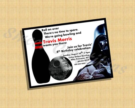 DIY Printable Bowling Birthday Invitation Inspired by Star Wars Starwars Birthday Invitation, Star Wars Bowling Party, Bowling Invites Free Printable, Bowling Party Invite, Bowling Invite, Birthday Bowling, Bowling Birthday Invitations, Bowling Birthday Party, Bowling Birthday