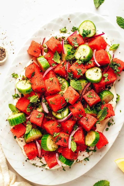 Watermelon Salad with Whipped Feta Cabbage Dressing, Give Me Some Oven, Salad Dinner Recipes, Home Made Bacon, Apple Cabbage, Watermelon And Feta Salad, Watermelon Salad Recipes, Cookout Sides, Grilled Watermelon