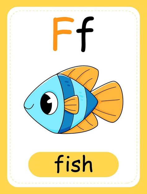 F For Fish, F Is For Fish, Front Page Design, English Alphabet, Pink Books, Alphabet Flashcards, Letter F, Alphabet Cards, Small Letters