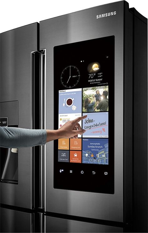 Best Home Automation, Store Kitchen Appliances, Counter Depth French Door Refrigerator, Family Hub, Samsung Appliances, Kitchen Tech, Desain Pantry, Samsung Refrigerator, Samsung Smart Tv