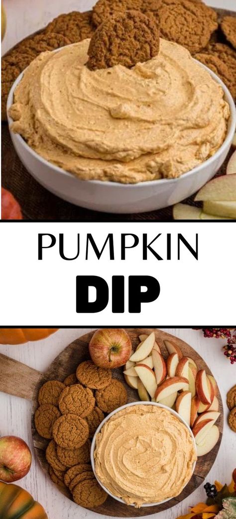 Collage of bowlful of pumpkin cream cheese dip at top and bottom. Pumpkin Dessert Dip, Sweet Pumpkin Dip, Pumpkin Pie Dip Recipe, Easy Pumpkin Dip, Pumpkin Cream Cheese Dip, Pumpkin Dip Recipe, Pumpkin Appetizers, Pumpkin Pie Dip, Pie Dip