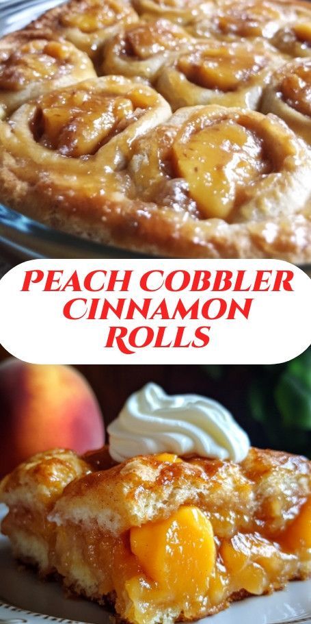 Spiced Peach Cobbler Cinnamon Rolls with Creamy Frosting - Soft and spiced cinnamon rolls filled with juicy peaches, topped with a rich, creamy frosting. Perfect for a cozy breakfast or dessert! #PeachCobblerRolls #CinnamonRolls #HomemadeBaking #BreakfastDelights #SweetTreats #PeachLovers #CreamCheeseFrosting #WarmAndCozy #BakingJoy #PerfectDessert Spiced Peach Cobbler Cinnamon Rolls, Smoked Peach Cobbler Recipes, White Peach Recipes Desserts, Peach Cobbler Cinnamon Rolls Recipe, Fruit Cinnamon Rolls, Flavored Cinnamon Rolls, Peach Cinnamon Rolls, Peach Recipes Dinner, Peach Cobbler Bars