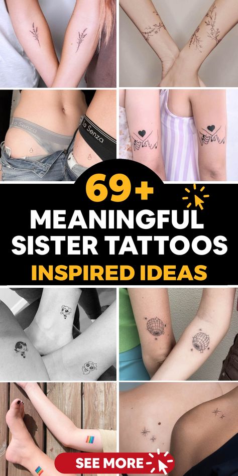 Celebrate the special bond with your sister through meaningful tattoos that symbolize love, loyalty, and shared memories. Embrace a world of sisterhood where ink reflects your deep connection and everlasting friendship. Let your tattoos serve as a heartfelt tribute to the unique relationship you cherish, a constant reminder that you will always support each other. Meaningful Sister Tattoos, Three Sister Tattoos, 3 Sister Tattoos, Friend Symbol, Friends Like Sisters, Soul Sister Tattoos, Small Sister Tattoos, Couple Matching Tattoo, Trending Tattoo