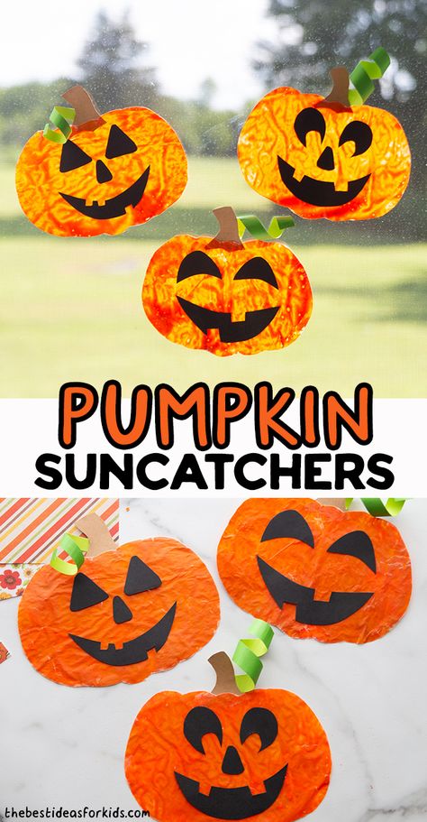 Pumpkin Suncatchers - make these fun melted crayon pumpkin suncatchers! Free pumpkin templates available on the post. Pumpkin Suncatchers For Kids, Pumpkin Suncatcher Craft, Pumpkin Suncatcher, Halloween Games Activities, Halloween Crayons, Library Storytime, Pumpkin Templates, Halloween Pumpkin Crafts, Storytime Crafts