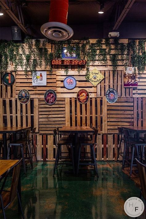 Beer Bar Design, Boutique Hotel Design, Hospitality Interior Design, Palette Wall, Beer Wall, Outdoor Restaurant Design, Beer House, Pub Design, Restaurant Patio