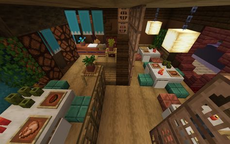 #minecraft #building #restaurant Minecraft Japanese Builds Interior, Japanese Restaurant Minecraft, Minecraft Fancy Restaurant, Minecraft Sushi Restaurant, Minecraft Restaurant Interior, Minecraft Restaurant, Brick Restaurant, Chinese Restaurant Interior, Minecraft Shop