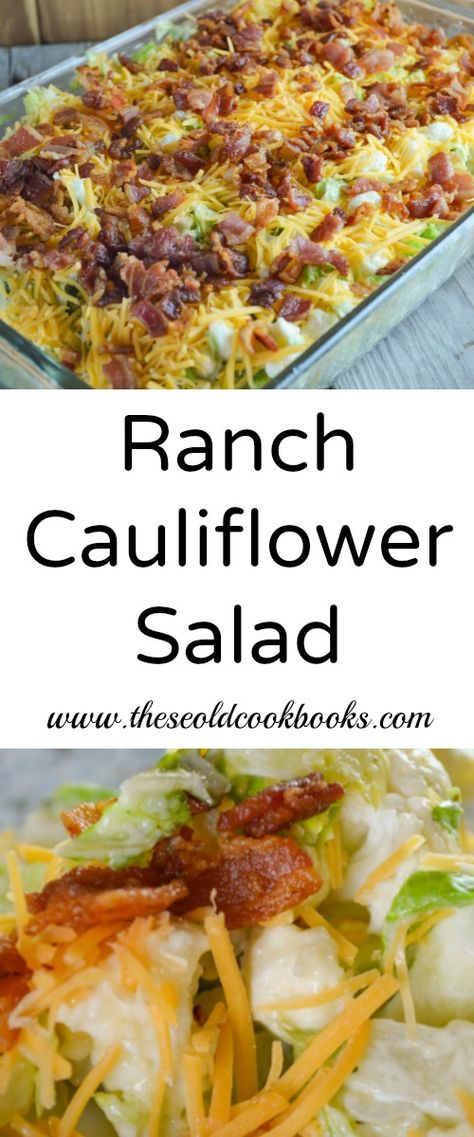 Topped with bacon and cheese and flavored with a ranch dressing mix, this Ranch Cauliflower Salad is a great side dish any night of the week. Ranch Cauliflower Salad, Cauliflower Salad With Bacon, Ranch Cauliflower, Bariatric Lifestyle, Cauliflower Salad Recipe, Food Sides, Seven Layer Salad, Keto Salads, Bacon Cauliflower