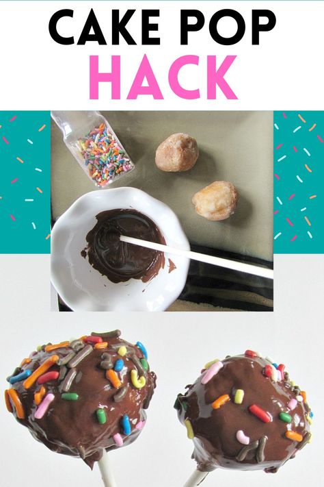 cake pop hack make easy cake pops using donut holes for a simple treat everyone will love. Donut Pops, Easy Cake Pops, Make Cake Pops, Cake In A Can, Cake Pops How To Make, Donut Holes, Simple Cake, Donut Glaze, Cake Donuts