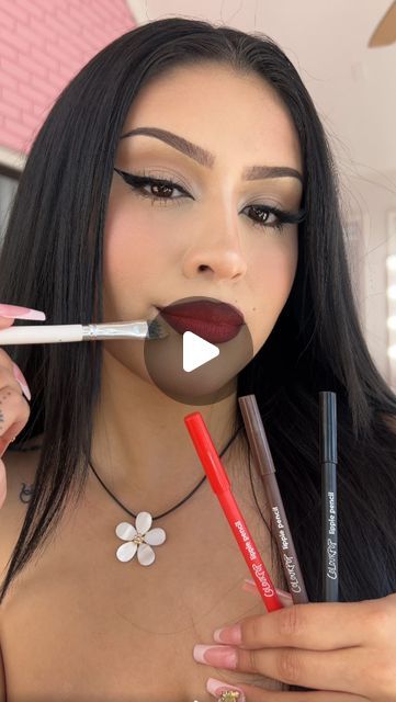 ANNABEL PEREZ MAKEUP ARTIST on Instagram: "💋💋💋💋Latina mami red lip combo💋💋💋💋 - @colourpopcosmetics “must-have lippie pencil stash cup”  🖤 Bull chic  🤎 Pitch ❤️ Chi Chi - #lipstick #latinamakeup #lipgloss #lipfiller #liptint #viral #fluffybrows #browshaping #makeup #maquillaje #explore  #browlift #nosecontour #eyelashes #eyelashextensions  #satisfying" Black Liner Red Lip Combo, Red Lip Liner Combo, Black Red Lip Combo, Brown And Red Lip Combo, Chola Lip Combo, Black And Red Lip Combo, Red And Black Lip Combo, Makeup Looks With Red Lipstick, Latina Lip Combo