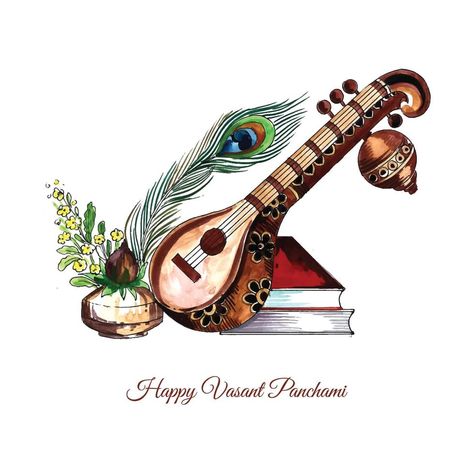 Happy vasant panchami celebration card background Vasant Panchami Poster, Vasant Panchami Drawing, Hindi Project, Durga Navratri, Saraswathi Devi, Happy Vasant Panchami, Buddha Canvas Art, Saraswati Mata, Indian Musical Instruments