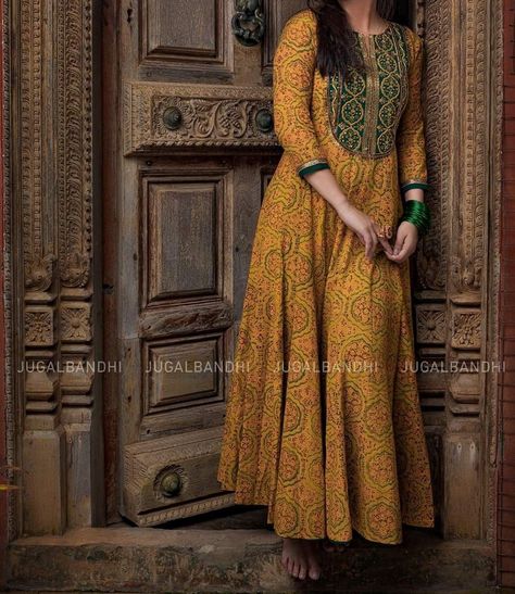 Diya - A cute, kind-hearted, orphan girl -works as a lecturer-longing… #romance #Romance #amreading #books #wattpad Ajrakh Anarkali Dress, Designer Anarkali Dresses Cotton, Anarkali Dress Pattern Cotton, Cotton Bandhej Kurti Designs, Ajrakh Anarkali Designs, Cotton Long Dress Designs, Ajrak Frock Designs, Ajrak Anarkali, Ajrak Kurti Designs