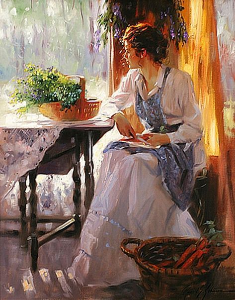 Pino, pino deani,Impression figures, oil painting, canvas,masterpiece Richard S Johnson, Contemporary Expressionism, 수채화 그림, Art Et Illustration, Country Charm, Art And Illustration, Classical Art, Woman Painting, The Window