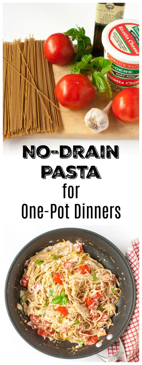 Pasta dinner in only 15-minutes and no lugging the heavy pasta pot to the sink to drain with this hack: NO-DRAIN PASTA FOR ONE-POT DINNERS | @TspCurry - More Healthy Kitchen Hacks at Teaspoonofspice.com No Drain Pasta, Pasta For One, Culinary Tips, Pasta Alternative, Pot Dinners, One Pot Dinners, Pasta Pot, Classic Italian Dishes, Easy One Pot Meals