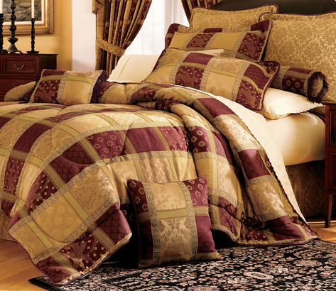 7 Piece Burgundy Jewel Patchwork Comforter Set - Walmart.com Red Comforter Sets, Red Comforter, Queen Size Comforter Sets, Bedspreads Comforters, Queen Size Comforter, Comforter Bed, Comforter Bedding Sets, King Comforter Sets, Bed In A Bag