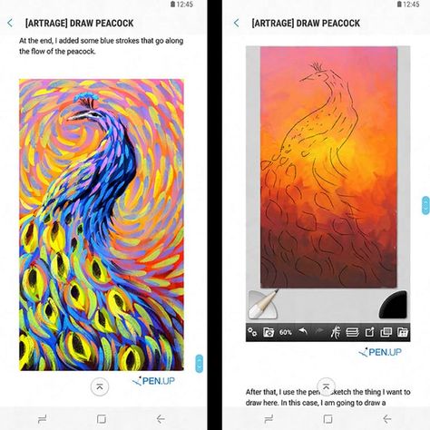 Screens from a drawing lesson in the PENUP app, a digital drawing artist community from Samsung Get Out Of A Rut, Drawing Challenges, Drawing Lesson, Drawing Prompt, Creative Block, Online Tutorials, Artist Community, Drawing Artist, Brand Board