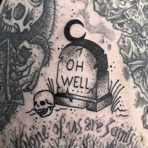 Tombstone Tattoo, Jordan Tattoo, Skull Moon, Horror Tattoos, Rip Tattoo, Stone Tattoo, Bff Tattoos, Cemetery Art, Horror Tattoo