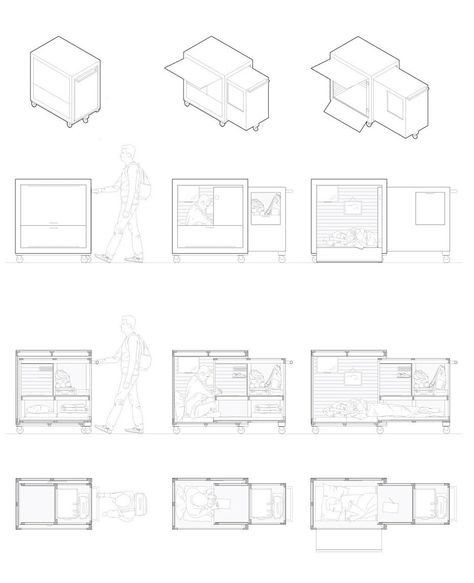 USC students have designed shelters for homeless people, ranging from a tent structure made from a shopping cart to a tiny house made of scavenged material. Homeless Shelter Architecture, Homeless Architecture, Homeless Shelter Ideas, Homeless Shelter Design, Temporary Shop, Folding House, Tent Structure, Homeless Housing, Mobile Architecture