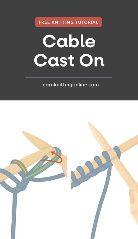 There are several ways on how to cast on when knitting, one of which is the Cable Cast On. The Cable Cast On is an easy and firm cast on method that's ideal for one row button holes or seaming. Here's an easy step-by-step tutorial on how to do a cable cast on. | More knitting tutorials for beginners at learnknittingonline.com #knittingforbeginners #castingonknittingeasy #castonknitting #freeknittingtutorials Cable Cast On Knitting, Casting Off Knitting, Cable Cast On, Cast On Knitting, Casting On Stitches, Dishcloth Knitting Patterns, Knitting Tutorials, Beginner Knitting Patterns, Linen Stitch