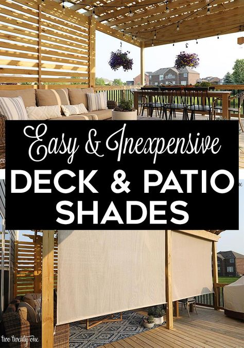 Are you looking for easy and inexpensive shades to block the sun from your deck or patio? Check out these neutral shades! No only do they block out the sun, but they have a great style and texture to them. See if they work for your outdoors. Terrasse Med Tak, Patio Shades, Porch Shades, Outdoor Patio Shades, Deck Shade, Summer Deck, Patio Sun Shades, Deck And Patio, Backyard Shade