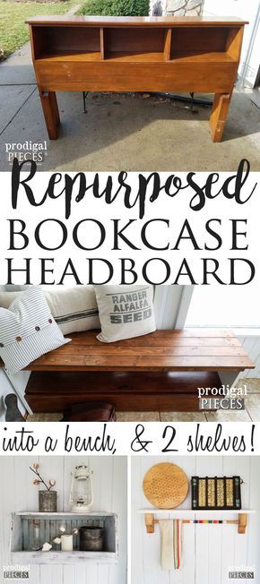 Unblelievable! A Repurposed Bookcase Headboard becomes 3 New Projects, Including a Bench, Wall Bin, and Shelf by Prodigal Pieces | prodigalpieces.com Diy Bookcase Headboard Ideas, Bookcase Headboard Ideas, Diy Bookcase Headboard, Bookcase Headboard Makeover, Refinished Headboard, Repurposed Bookcase, Headboard Makeover, Furniture Remake, Repurposed Headboard