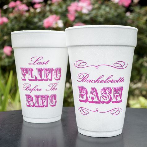 Bachelorette Styrofoam Cups, Bachelorette Party Favors Glassware, Personalized Shot Glasses Girls Trip, Final Fiesta Koozie, Last Fling Before The Ring, Fun Bachelorette Party, Bridal Design, Custom Bachelorette, Styrofoam Cups