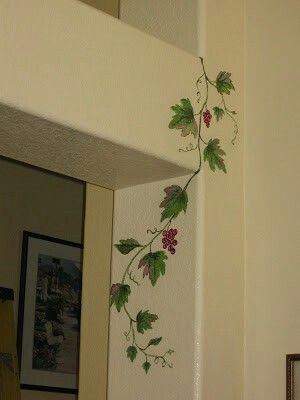 Vine Painted On Wall, Flowers On Vines Painting, How To Paint Vines, Door Murals Painted, Vine Mural, Vines Painting, Vine Painting, Painted Bedroom Doors, Simple Wall Paintings