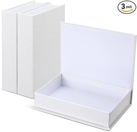 Amazon.com: Tioncy 3 Pcs Decorative Book Box Modern Fake Book Storage Box Linen Faux Books for Bookshelf Decoration Coffee Table Book for DIY Crafts(White,8.6 x 6.1 x 1.8 Inch) : Home & Kitchen Book Box Packaging, Fake Books Decor Diy, Book Box Ideas, Decoration Coffee Table, Fake Books Decor, Book Storage Box, Bookshelf Decoration, Faux Books, Book Table