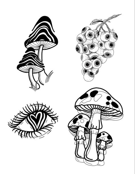 Hongo Tattoo, Easy Graffiti Drawings, Cute Monsters Drawings, Mushroom Tattoos, Flash Tattoo Designs, Cute Little Tattoos, Spooky Tattoos, Gothic Tattoo, Hippie Painting