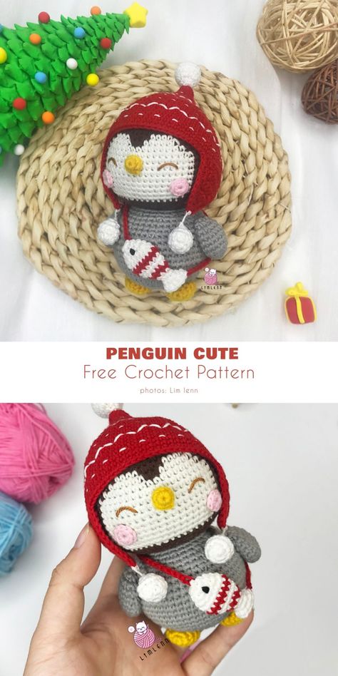 Crochet Ornament Patterns, Christmas Crochet Patterns Free, Amigurumi Christmas, Crochet Penguin, Crochet Christmas Gifts, Crochet Xmas, Crochet Keychain Pattern, Crochet Christmas Decorations, Crochet Animals Free Patterns