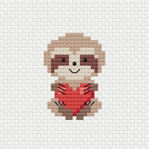 Sloth Cross Stitch Pattern Free, Cross Stitch Sloth, Small Cute Cross Stitch Patterns, Sloth Pixel Art, Sloth Perler Bead Patterns, Crochet Sloth Plant Hanger, Simple Cross Stitch Patterns Free, Easy Cross Stitch Patterns Free, Mini Cross Stitch Patterns Free