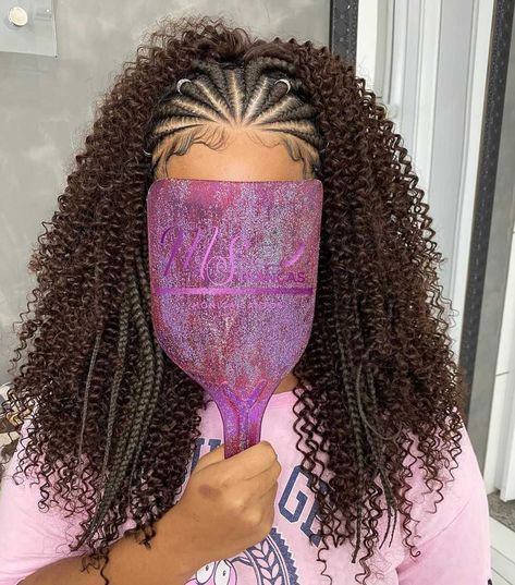 Cornrow And Curly Weave Hairstyles, Corn Rows In Front Curly Hair In Back, Curly Braided Hairstyles, Sleek Ponytail Hairstyles, Curly Crochet Hair Styles, Feed In Braids Hairstyles, Box Braids Hairstyles For Black Women, Braided Cornrow Hairstyles, Cute Box Braids Hairstyles