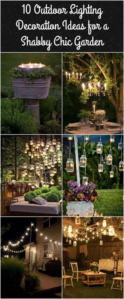 10 Outdoor Lighting Decoration Ideas for a Shabby Chic Garden. #6 is Lovely Outdoor Lighting Pergola Diy, Chic Garden, Garden Chic, Shabby Chic Garden, Lighting Decoration, Backyard Lighting, Have Inspiration, Cool Ideas, Outdoor Projects