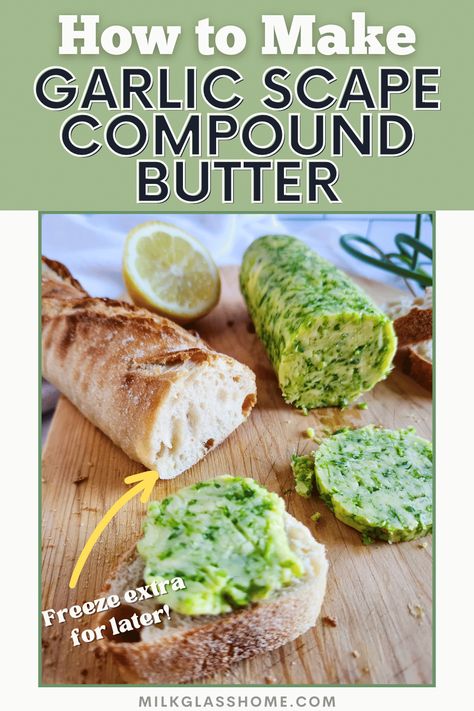 This garlic scape butter recipe is an excellent way to add delicious garlic scape flavor to steaks, bread, eggs, warm pasta, and more! Butter Herb, Compound Butter Recipe, Side Salads, Breakfast Oatmeal Recipes, Bbq Side, Breakfast For A Crowd, Gluten Free Peanut Butter, Compound Butter, Gluten Free Recipes Easy