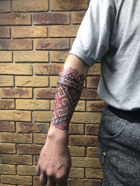 Slavic Tattoo, Embroidery Tattoo, Armband Tattoos, Tattoo Forearm, Sleeve Tattoo Ideas, Tattoo Board, Folk Embroidery, Tattoo S, Forearm Tattoos