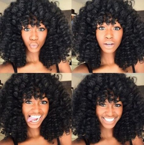 Curly Crochet Braids with Bangs Curly Crochet Braids, Faux Loc, Curly Crochet Hair Styles, Crochet Braids Hairstyles, Texturizer On Natural Hair, Hair Crush, Long Hairstyles, Hair Pictures, Crochet Braids