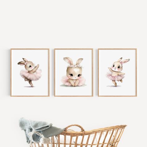 Bunny Ballerina Wall Art, Woodland Creatures Print, Girls Nursery Decor, Boho Rabbits Nursery Wall Art, Watercolor Bunny Ballerina Prints by DanielaDaintyDesigns on Etsy Wall Art Placement, Woodland Rabbit, Rabbit Nursery, Ballerina Wall Art, Bunny Watercolor, Bunny Nursery, Digital Alphabet, Bunny Print, Baby Animal Prints