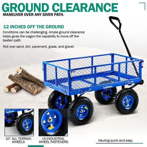 Landworks Lawn & Garden Utility Cart / Beach Wagon, All Terrain, w/ Heavy Duty Removable Side Meshes, 400 lbs Cap, Blue Buck Stove, Pellet Stove Inserts, Utility Wagon, Wood Pellet Stoves, Beach Wagon, Folding Mobility Scooter, Natural Gas Generator, Dual Fuel Generator, Wood Chipper