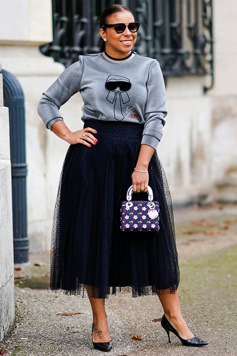 19 Easy Black Skirt Outfit Ideas for When You Have Five Minutes to Get Dressed #purewow #outfit ideas #street style #style #fashion #shopping #shoppable Tulle Skirts Outfit, Black Skirt Outfits, Tulle Skirt Black, Stylish Work Attire, Black Skirt, Work Outfits Women, Fall Fashion Outfits, Looks Style, Skirt Outfits