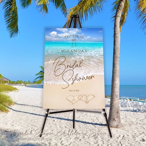 Tropical Ocean Beach Bridal Shower Welcome Sign Beach Bridal Showers, Tropical Bridal Showers, Tropical Ocean, Modern Nautical, Shower Supplies, Bridal Shower Welcome Sign, Beach Bridal, Shower Welcome Sign, Beach Canvas