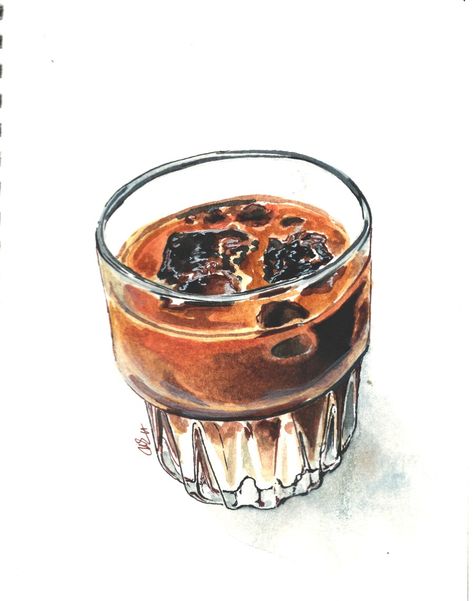 Iced latte Whitenights watercolor Canson paper #watercolor #aquarelle #painting #foodillustration #latte Iced Coffee Sketch, Cf Tattoo, Latte Drawing, Coffee Watercolor Painting, Pantone Challenge, Cafe Drinks, Coffee Watercolor, Chocolate Logo, Drink Art