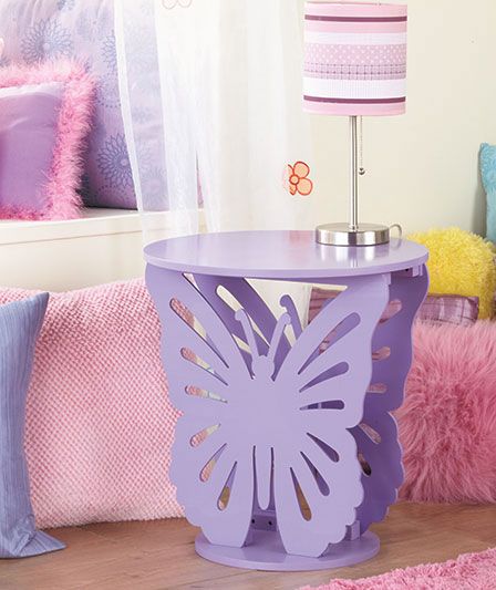 Purple Butterfly Shaped Wooden Accent Side Round Table Nightstand Hippie Boho Bohemian Girls Teens Bedroom Home Dorm Decor  https://www.etsy.com/listing/183547295/purple-butterfly-shaped-wooden-accent? Night Stands Bedroom, Butterfly Bedroom, Bedroom Purple, Butterfly Room, Butterfly Table, Trendy Bedroom, Big Girl Rooms, Kids' Bed