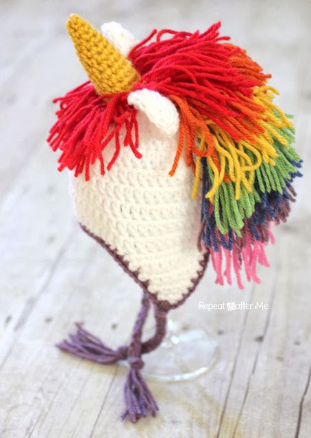 Crochet Unicorn Hat Pattern - Repeat Crafter Me Unicorn Hat Pattern, Crochet Unicorn Hat, Crochet Character Hats, Unicorn Crochet, Unicorn Hat, Hats Crochet, Repeat Crafter Me, Crochet Kids Hats, Crochet Hat Free