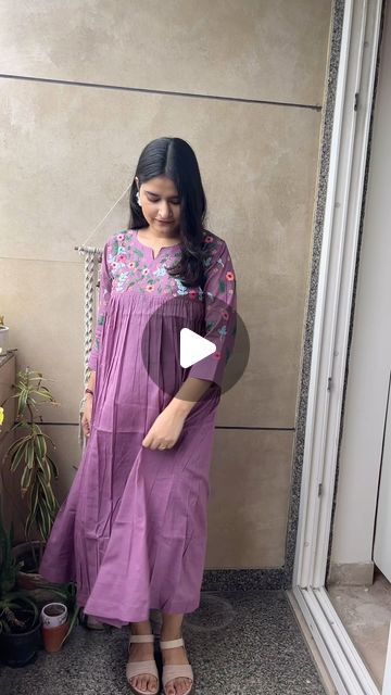 Astha Gulati on Instagram: "This is a very charming dress cum kurta. It can be worn as a dress or paired up with a wide palazzo. 
It has beautiful hand embroidery on it and sleeves also. The fabric is pure mul mul and having pure cotton lining attached 
Sizes: 34-46
Price: 2050/-" Indian Designer, Indian Design, A Dress, Beautiful Hand, Pure Cotton, Hand Embroidery, Pure Products, Embroidery, Fabric