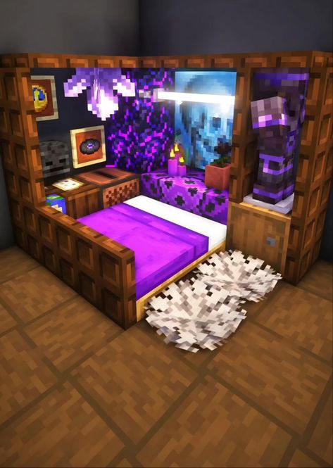 Minecraft Bedframes Ideas, Minecraft Gothic Bedroom, Minecraft Bed Frame Ideas, Minecraft Royal Bedroom, Minecraft Loft Bedroom Ideas, Minecraft Bed Ideas In Game, Minecraft Bunk Bed Ideas, Minecraft Canopy Bed, Bed Design Minecraft