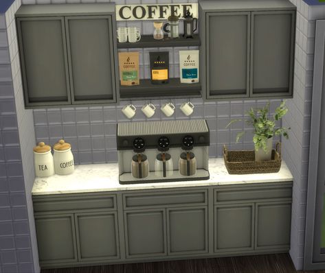 Sims 4 Coffee Bar Cc, Sims 4 Coffee Bar, House Coffee Bar, House Sims 4, Coffee Bar Kitchen, Sims 4 House, Sims Houses, House Coffee, Sims 4 House Building