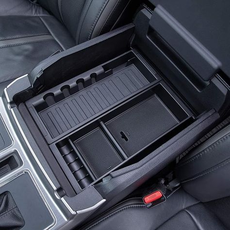 CUSTOM DESIGN: This half-sized tray organizer fits for Ford 2015-2020 F150, 2017-2022 F250 F350 F450, 2018-2022 Expedition (Full Console w/Bucket Seats ONLY). EXTRA SPACE: Compatible with the original piece, no more digging around in the huge console. Keeps things needed most in a very convenient location. Two center console organizers together will keep from sliding around and rattling. Ford F150 Accessories, Ford 2015, Pallet Storage, Ford F350 Super Duty, Storage Accessories, Console Organization, Tray Organization, The Factory, Bucket Seats