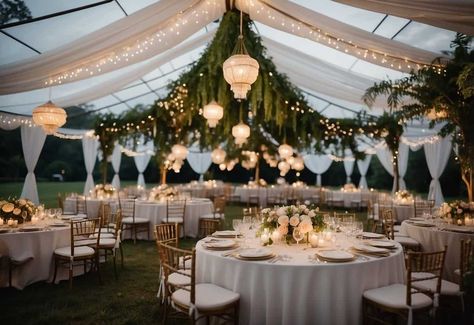 Tent Wedding Tips: Easy Ways to Make Your Day Perfect Tent Weddings Elegant, Backyard Wedding Tent Ideas, Wedding Tent Layout, Wedding Tent Lighting, Backyard Tent Wedding, Wedding Tent Decorations, Boho Tent, Wildflower Wedding Theme, Backyard Tent