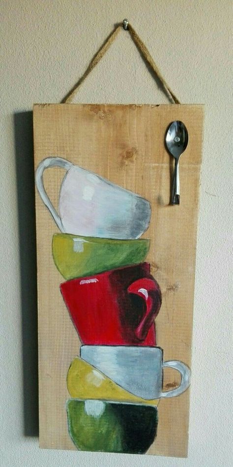 Easy Creative Crafts, Dekor Diy, Pallet Painting, Coffee At Home, Cup Art, Painted Boards, Pallet Art, Tole Painting, Coffee Art